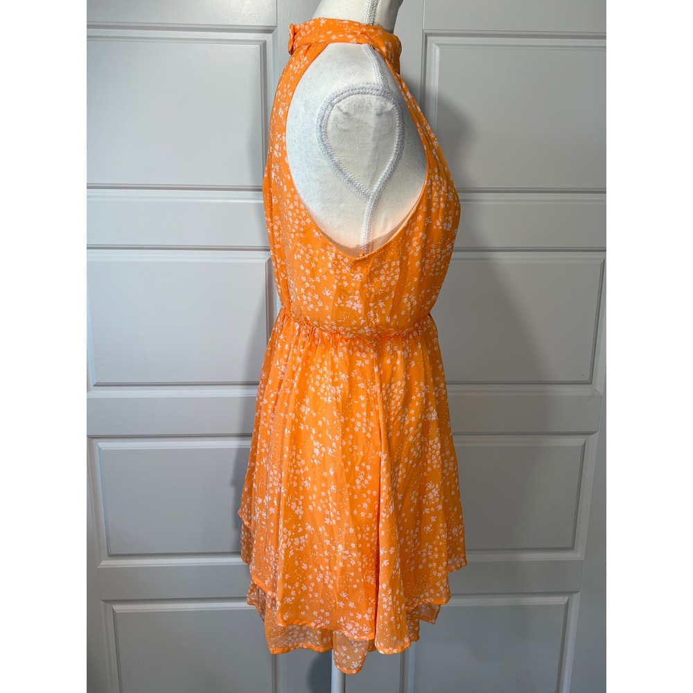 Sienna Sky Orange Floral Halter Neck Dress Sleeveless Layered Mini L - Picture 5 of 8